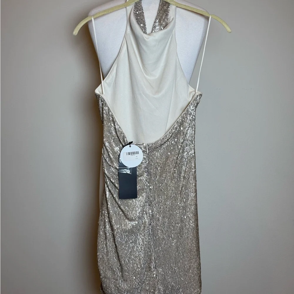 DO+BE Silver Sequin Backless Halter Dress